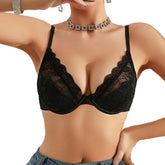 Viomisha Women's Sexy Lace Half Cup Bra Translucent Mesh Bra Deep V Neck Bralette Non-padded Underwire. - Viomisha